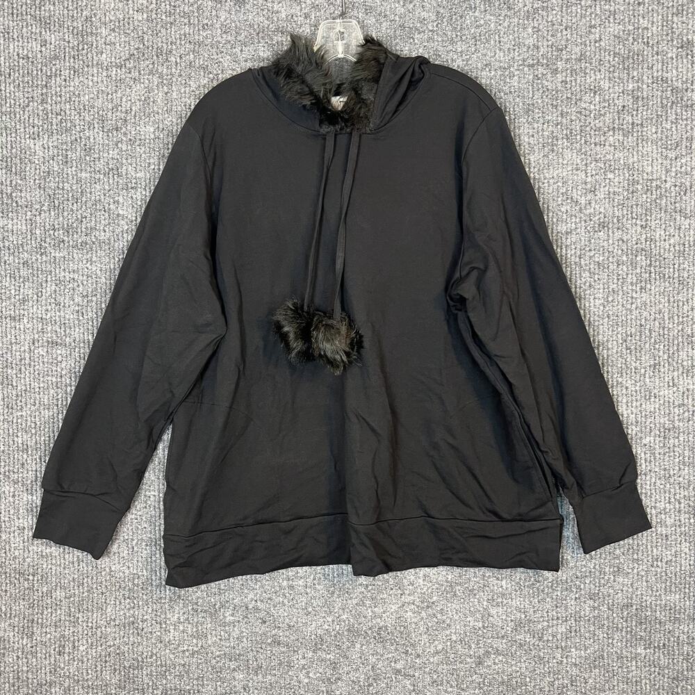 Belle by Kim Gravel Faux Fur Trimmed Hoodie Womens Size XL Black Cozy Pullover - Picture 2 of 11